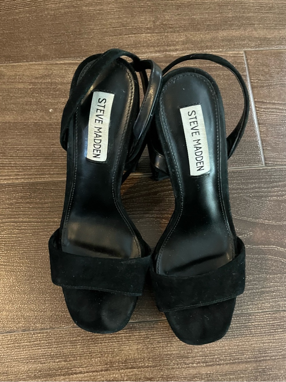 Steve Madden Black Suede Strappy Block Heels